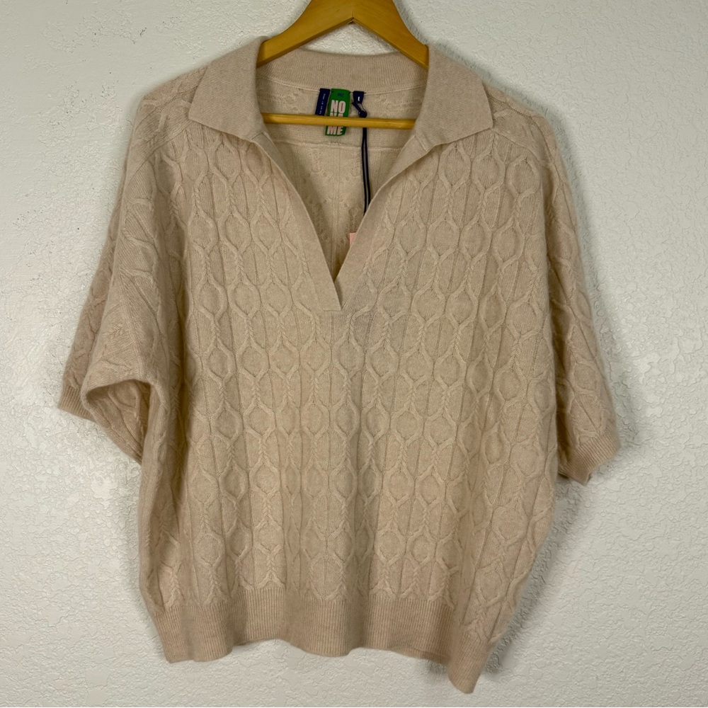 NWT NO NAME 100% Cashmere Short Sleeve Textured Polo Sweater Contemporary Office